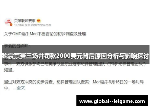 魏震禁赛三场并罚款2000美元背后原因分析与影响探讨